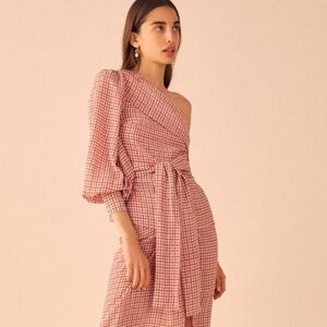 C/MEO COLLECTIVE Counting All Plaid One Shoulder Tie Front Top Medium